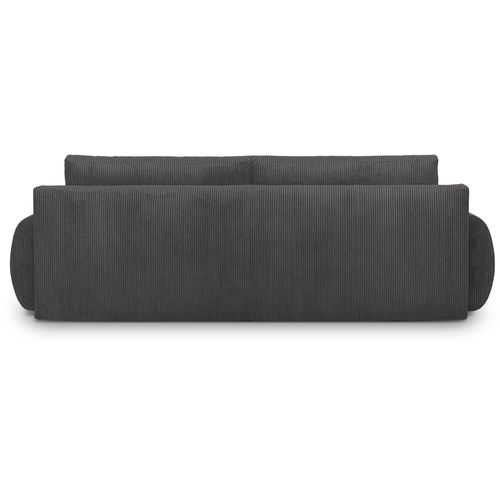 Canapé Convertible - 3 Places - Milo - Tissu Velours Côtelé Gris Anthracite - Coffre De Rangement -