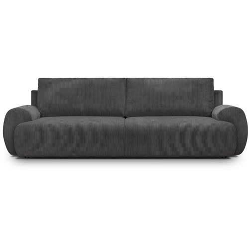 Canapé Convertible - 3 Places - Milo - Tissu Velours Côtelé Gris Anthracite - Coffre De Rangement -