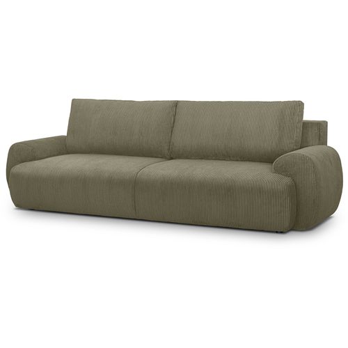 Canapé Convertible - 3 Places - Milo - Tissu Velours Côtelé Vert Kaki - Coffre De Rangement - 254 X