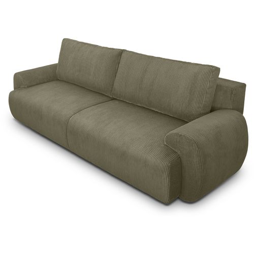 Canapé Convertible - 3 Places - Milo - Tissu Velours Côtelé Vert Kaki - Coffre De Rangement - 254 X