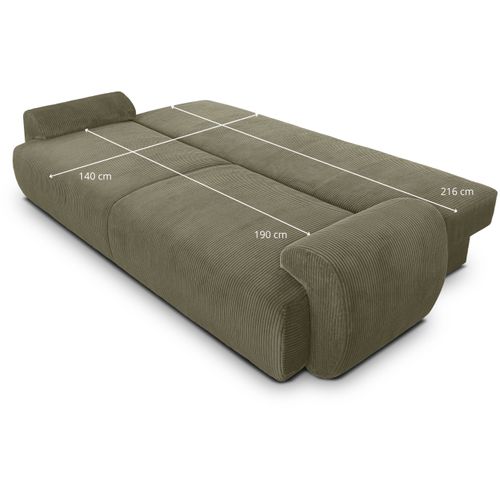 Canapé Convertible - 3 Places - Milo - Tissu Velours Côtelé Vert Kaki - Coffre De Rangement - 254 X