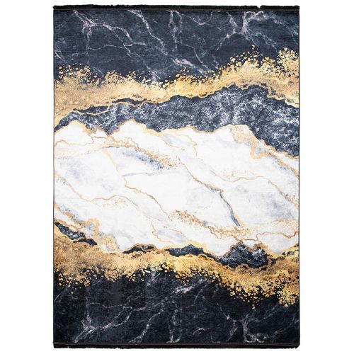 Tapis Salon Gris Doré Noir Franges Marbre Fin 160x230 Toscana