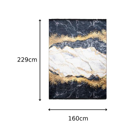 Tapis Salon Gris Doré Noir Franges Marbre Fin 160x230 Toscana