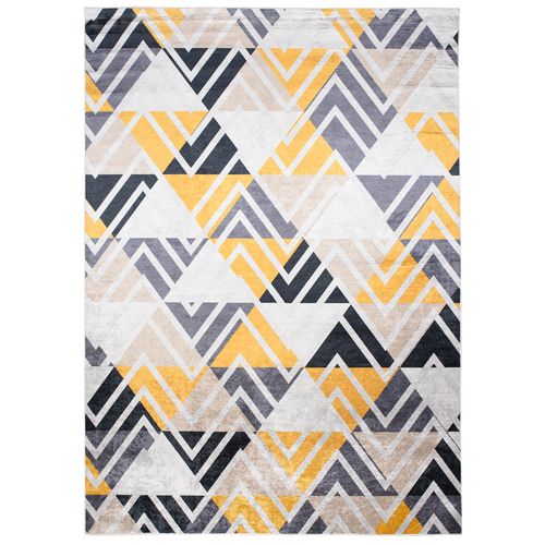 Tapis Salon Jaune Gris Beige Triangles Zigzag Fin 80x150 Toscana