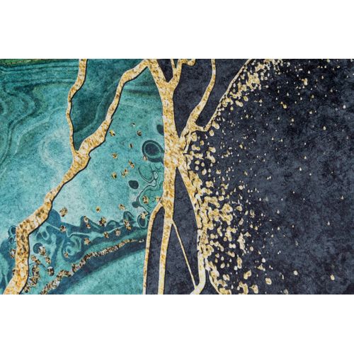 Tapis Salon Vert Foncé Doré Marbre Vagues Fin 140x200 Toscana