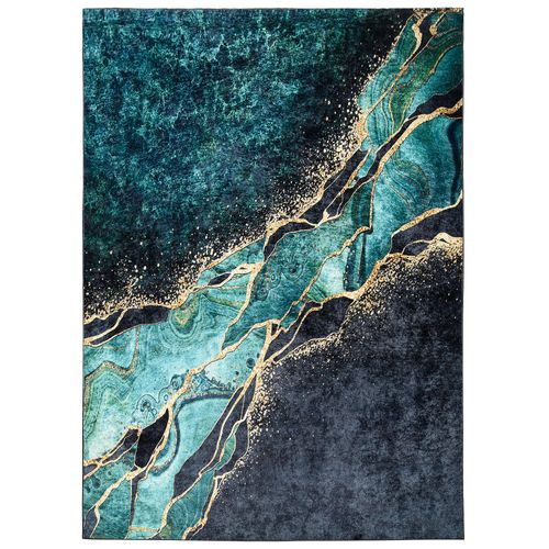 Tapis Salon Vert Foncé Doré Marbre Vagues Fin 140x200 Toscana