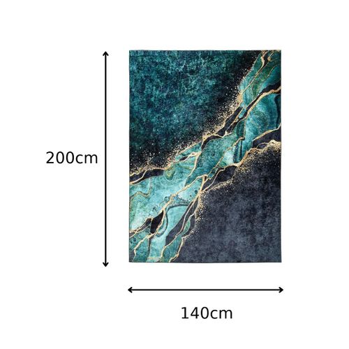 Tapis Salon Vert Foncé Doré Marbre Vagues Fin 140x200 Toscana