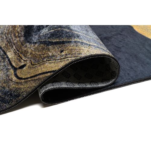 Tapis Salon Anthracite Doré Ondes Abstrait Fin 120x170 Toscana