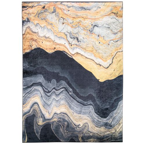 Tapis Salon Anthracite Doré Ondes Abstrait Fin 120x170 Toscana