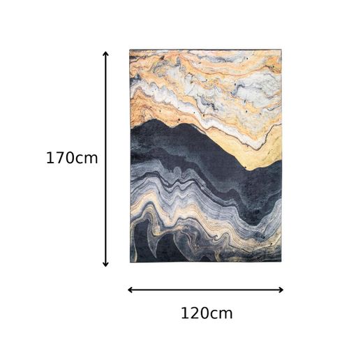 Tapis Salon Anthracite Doré Ondes Abstrait Fin 120x170 Toscana