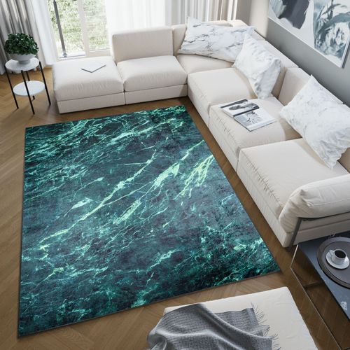 Tapis Salon Anthracite Vert Foncé Abstrait Fin 80x150 Toscana