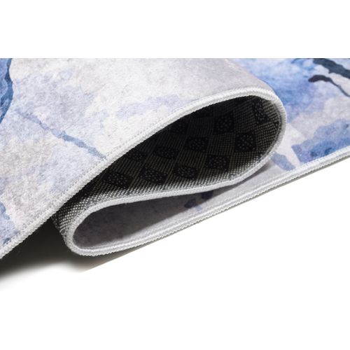 Tapis Salon Bleu Gris Écru Abstrait Marbré Fin 140x200 Toscana