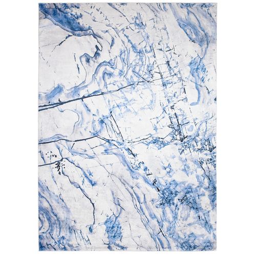 Tapis Salon Bleu Gris Écru Abstrait Marbré Fin 140x200 Toscana