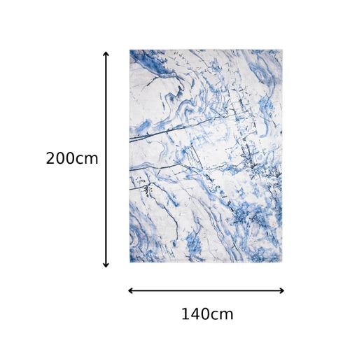 Tapis Salon Bleu Gris Écru Abstrait Marbré Fin 140x200 Toscana