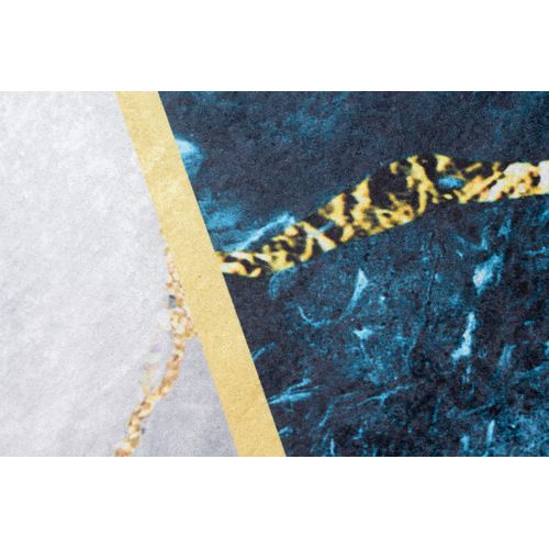 Tapis Salon Bleu Gris Doré Géométrique Marbré Fin 160x230 Toscana