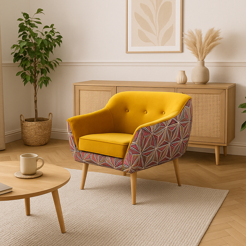 Melvi Jaune – Fauteuil Scandinave Tapissé En Velours