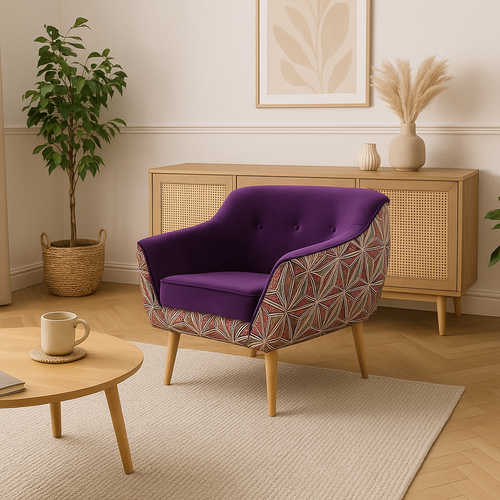 Fauteuil en velours Melvi avec motifs géométriques - Violet