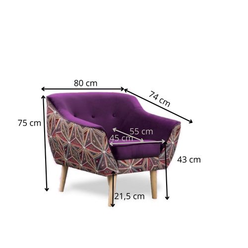 Fauteuil en velours Melvi avec motifs géométriques - Violet