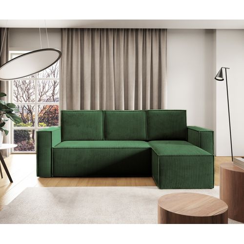 Canapé d’angle Convertible En Velours Côtelé - Vert