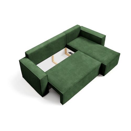 Canapé d’angle Convertible En Velours Côtelé - Vert