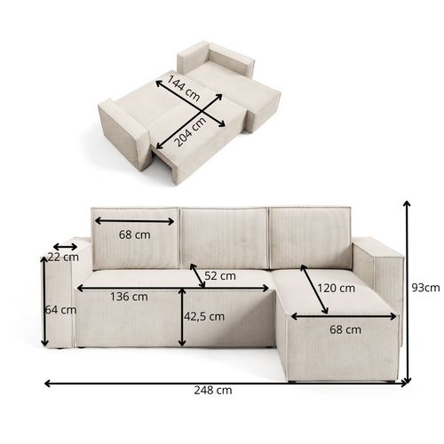 Canapé D'Angle Convertible Corda En Velours Côtelé - Ambre