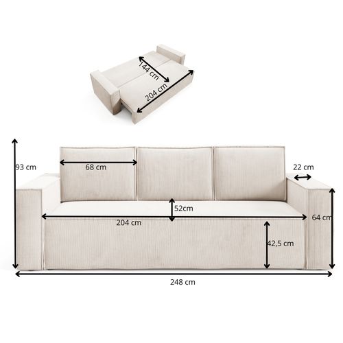 Canapé Convertible Corda En Velours Côtelé - Beige