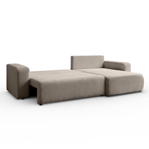 Canapé D'angle Senna Avec Fonction Sommeil Tissu Velours Côtelé Beige