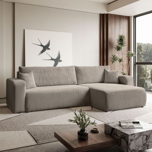 Canapé D'angle Senna Avec Fonction Sommeil Tissu Velours Côtelé Beige