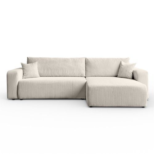Canapé D’angle Convertible Senna En Velours Cotelé - Blanc Cassé