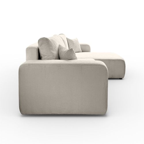 Canapé D’angle Convertible Senna En Velours Cotelé - Blanc Cassé