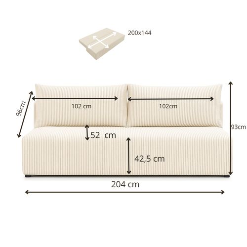 Canapé Luno Avec Fonction De Couchage Crème – Canapé Moderne En Velours Côtelé Pour Votre Salon