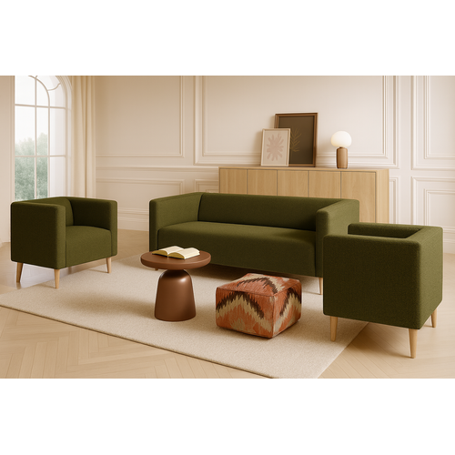 Ensemble De Salon Calmo - Canapé + 2 Fauteuils - Vert Foncé