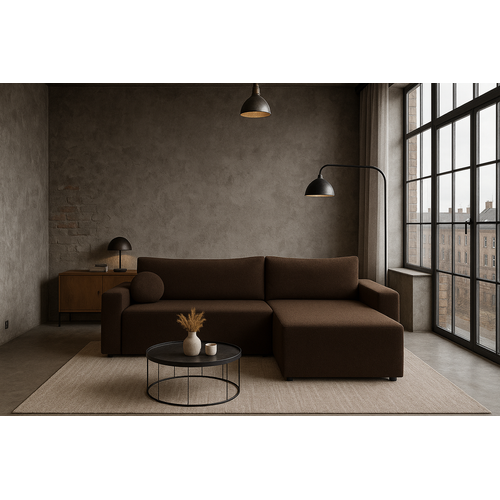 Canapé D’angle Bella En Tissu Bouclé Brun 191/200 cm