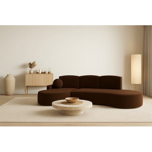 Canapé D’angle Molly à La Forme Arrondie En Velours Brun, Crème, Beige Et Gris – Une Forme Arrondie