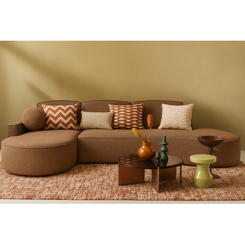 Canapé D’angle Molly à Forme Arrondie En Tressage Brun – Forme Arrondie Tendance