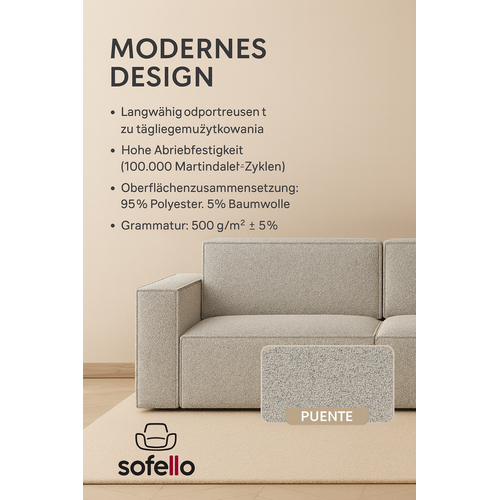 Canapé d’angle PORTO III avec revêtement en tissu – design élégant