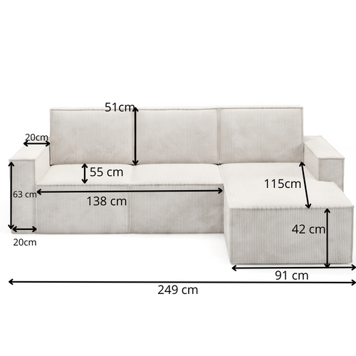 Canapé d’angle PORTO III avec revêtement en tissu – design élégant