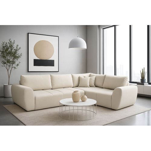 Canapé D’angle Lusso Beige Avec Fonction De Couchage Rangement – 240×180 Cm