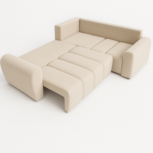 Canapé D’angle Lusso Beige Avec Fonction De Couchage Rangement – 240×180 Cm