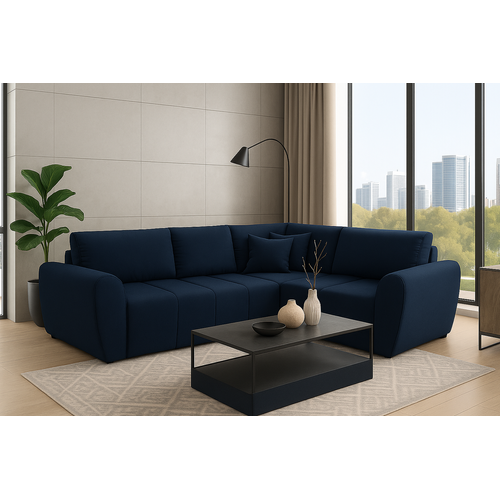 Canapé D’angle Lusso Beige Avec Fonction De Couchage Et Coffre Bleu – 240×180 Cm