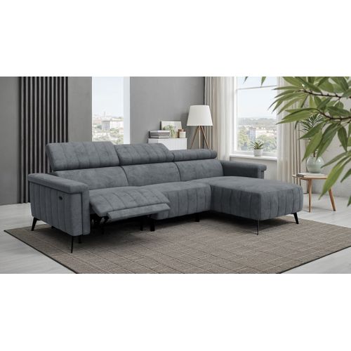Canapé Relax D'angle 4 Places Nordel, Tissu Gris Foncé