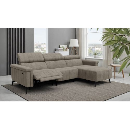 Canapé Relax D'angle 4 Places Nordel, Tissu Beige Foncé