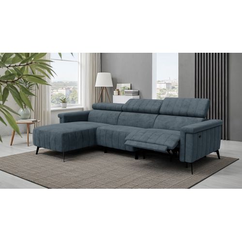 Canapé Relax D'angle 4 Places Nordel, Tissu Bleu Gris