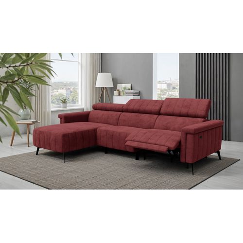 Canapé Relax D'angle 4 Places Nordel, Tissu Bordeaux