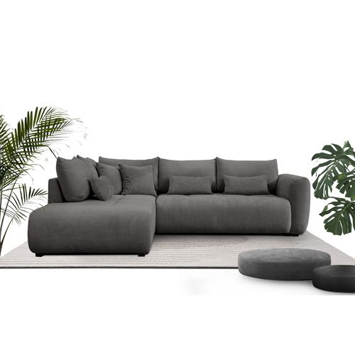 Canapé D'angle 5 Places Soreno, Tissu Gris Foncé