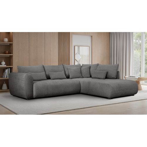 Canapé D'angle 5 Places Soreno, Tissu Gris Foncé