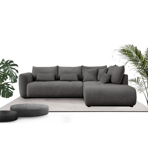Canapé D'angle 5 Places Soreno, Tissu Gris Foncé