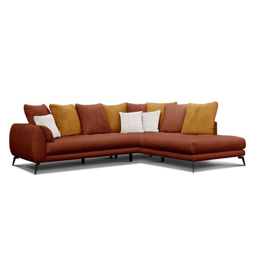 Canapé D'angle 5 Places Calme, Tissu Orange Foncé Et Écru