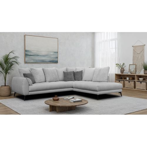 Canapé D'angle 5 Places Calme, Tissu Gris Clair