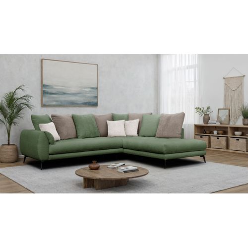 Canapé D'angle 5 Places Calme, Tissu Olive Et Beige